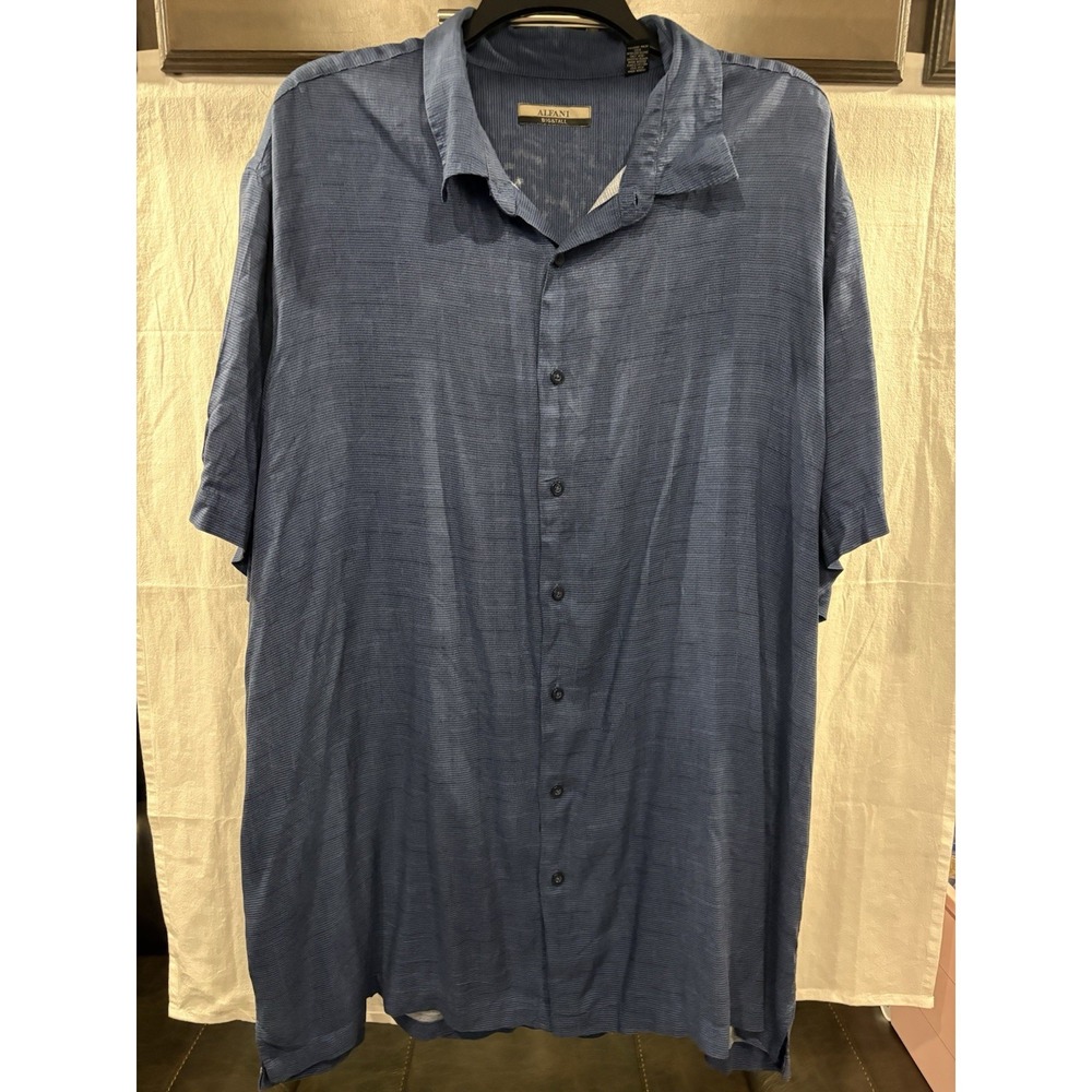 Alfani Big & Tall 2XLT Blue Texture Button Front Short Sleeve Shirt Men's